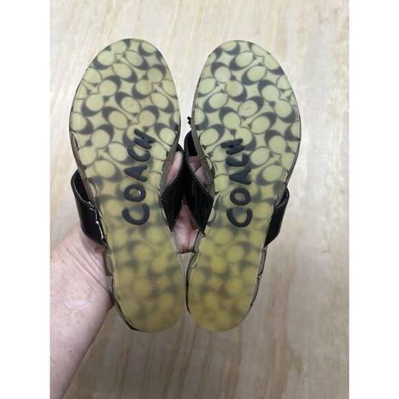 Coach Brown & Tan Suki Logo Print Jewel Trim Thong Sandal Shoes 8 Flip Flop NEW - Picture 2 of 6